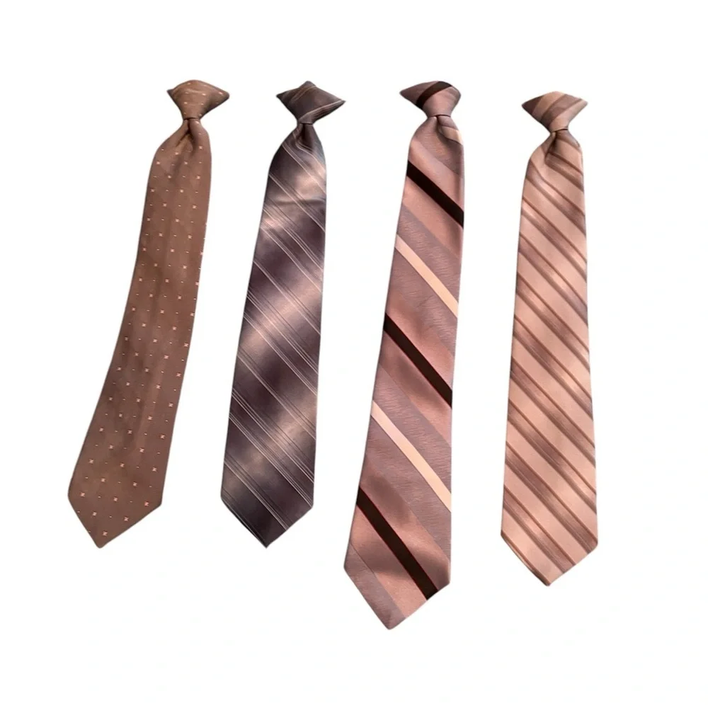 4 vintage clip on Brown and Tan Men's Ties Set - Picture 1 of 1